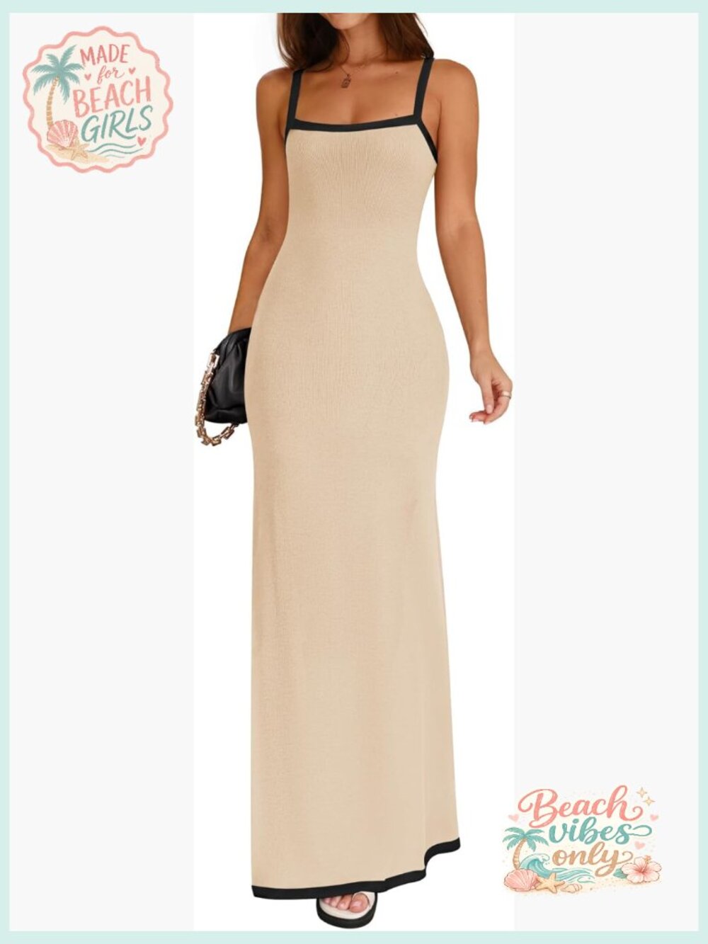 Spaghetti Strap Maxi Dress Sleeveless Square Neck Bodycon Long Beach Dress